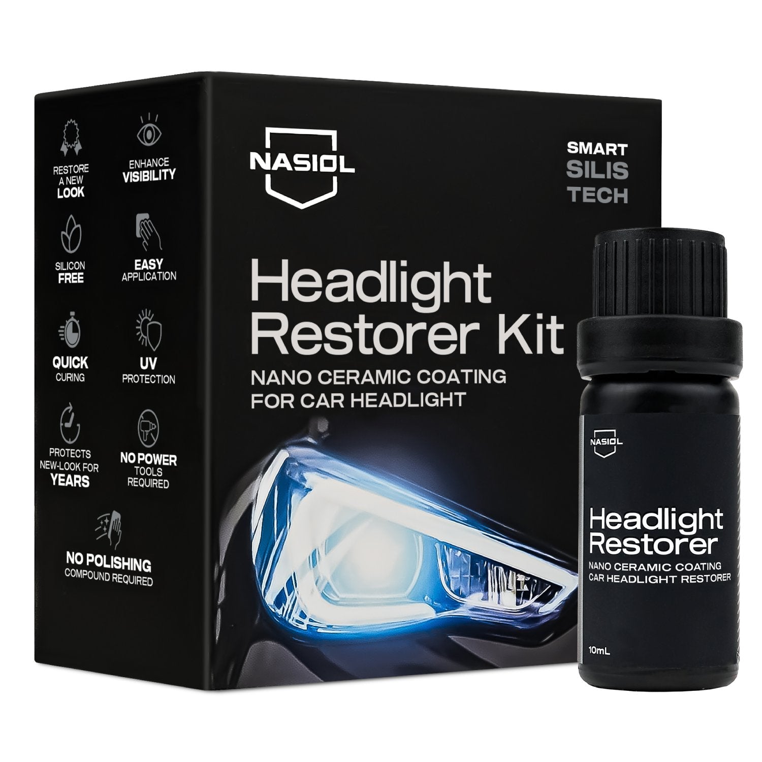 Nasiol Headlight Restorer - Nano Ceramic Headlight Restoration and Protection Kit